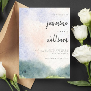 Invitación Elegante color de agua verde sabio y gris BODA