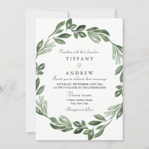 Invitación Elegante color de agua verde Wreath Wedding Invite