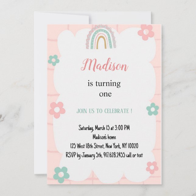 Invitación elegante color de arcoiris pastel cumpleaños (Anverso)