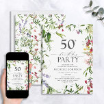 Invitación Elegante color de flores silvestres de verano 50 c<br><div class="desc">¿Quieres dar una impresión duradera a tus invitados? Asegúrate de que tu 50 aniversario sea una celebración que recordarás con esta Elegante Invitación a los 50 Años de la Flor Silvestre de Verano. Con sus vibrantes acuarelas floridas enmarcando el texto, junto con su moderna caligrafía con letras a mano, estas...</div>