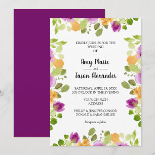 Invitación Elegante color morado floral