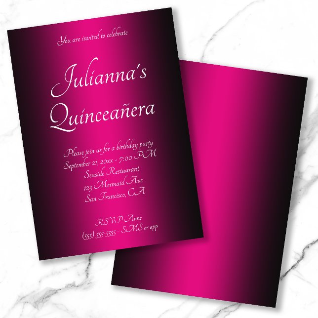 Invitación Elegante color negro y rosa cálido Quinceañera (Subido por el creador)