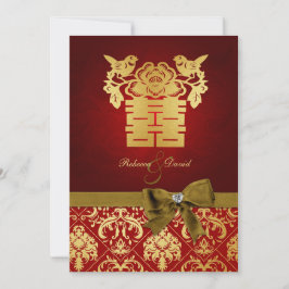 Invitación Elegante color rojo y oro doble felicidad china