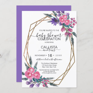 Invitación Elegante color rosa morado de agua flores Baby Sho