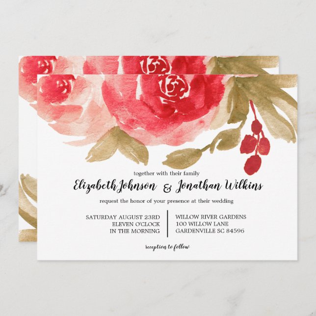 Invitación Elegante colorido rojo Rosa Boda Ceremonia (Anverso / Reverso)
