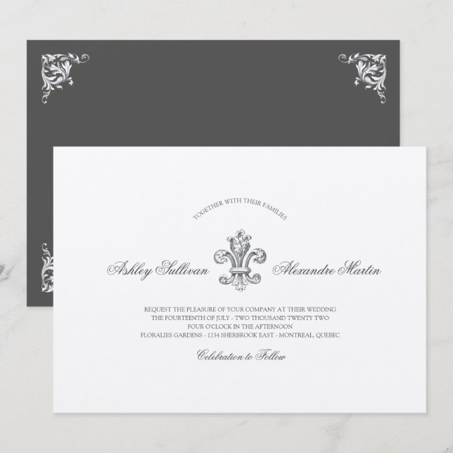 Invitación Elegante Combo Boda Fleur de Lis (Anverso / Reverso)