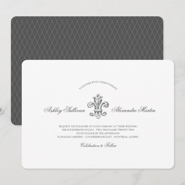 Invitación Elegante Combo Boda Fleur de Lis 2 (Anverso / Reverso)