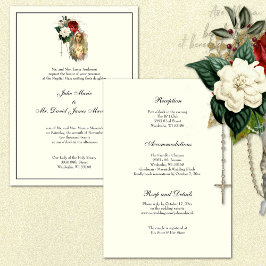 Invitación Elegante Combo de Recepción Católica de Boda de Ma