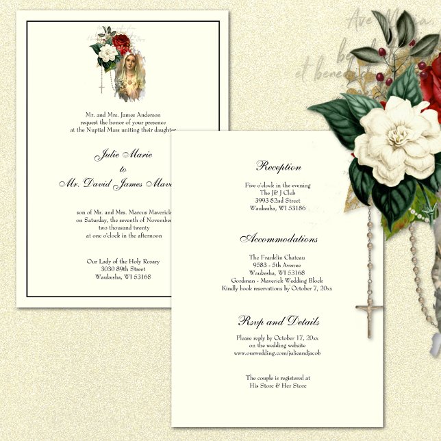 Invitación Elegante Combo de Recepción Católica de Boda de Ma (Subido por el creador)