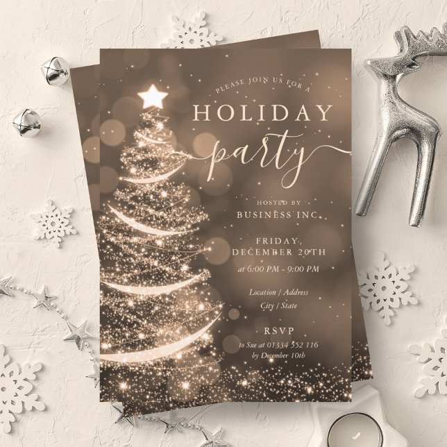 Invitación Elegante compañía de árbol de navidad de oro (Elegant Gold Christmas Tree Company Holiday Invitation)