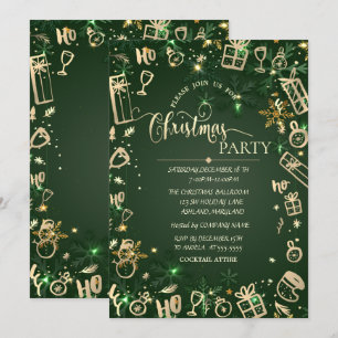 Invitación Elegante Compañía Navideña Verde Dorado
