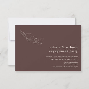 Invitación Elegante Compromiso Botánico de Chocolate Marrón
