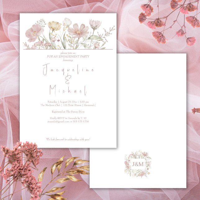 Invitación Elegante compromiso botánico de flores silvestres (Subido por el creador)