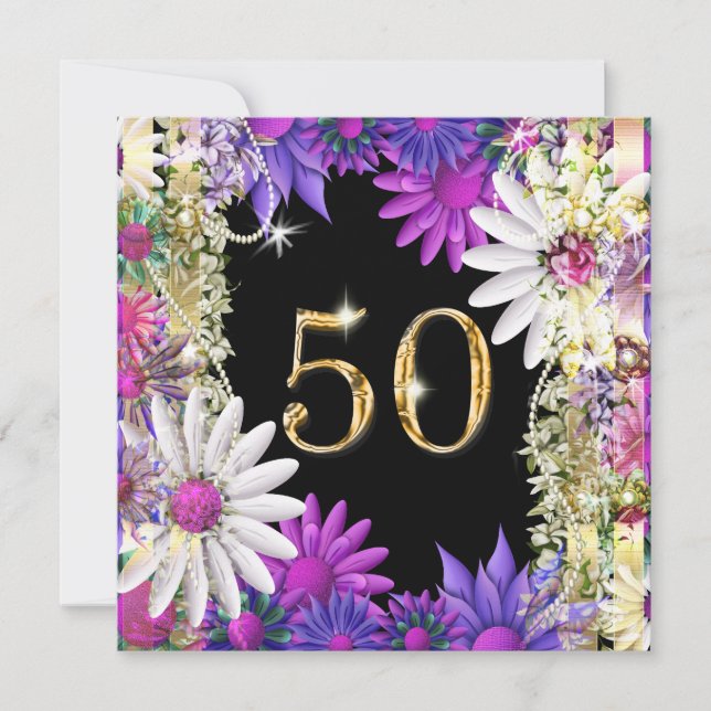 Invitación Elegante compromiso de cumpleaños floral número 50 (Anverso)