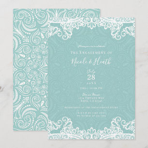 Invitación Elegante Compromiso de Encaje Blanco Turquesa Verd