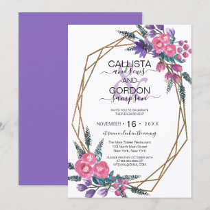 Invitación Elegante Compromiso De Flores De Agua Púrpura Rosa