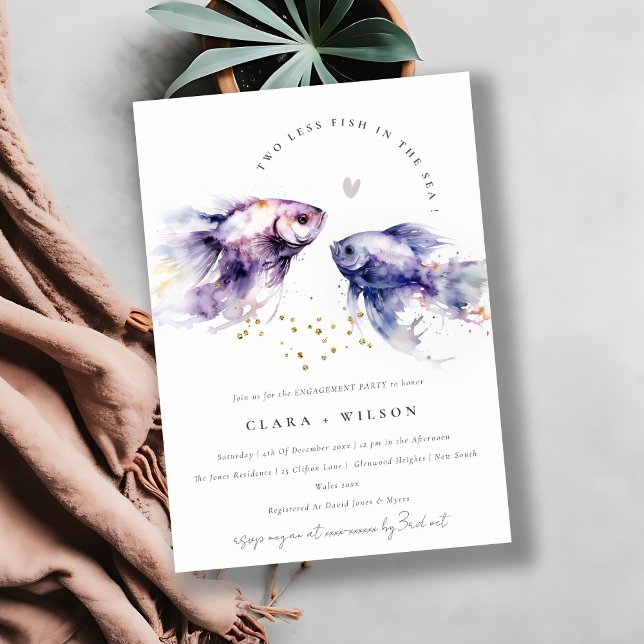 Invitación Elegante Compromiso De Pescado Costero Lilac (Subido por el creador)