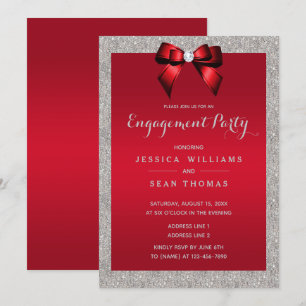 Invitación Elegante compromiso de Purpurina rojo y plateado d