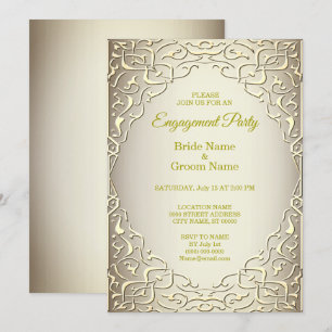 Invitación Elegante Compromiso Decorativo De Oro Beige