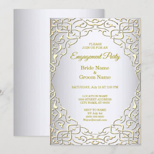 Invitación Elegante compromiso decorativo de oro plateado