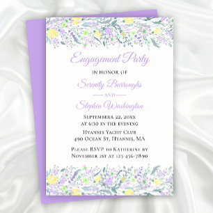 Invitación Elegante Compromiso Floral Amarrón Amarillo Morado