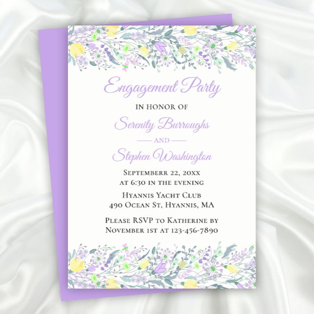 Invitación Elegante Compromiso Floral Amarrón Amarillo Morado (Subido por el creador)