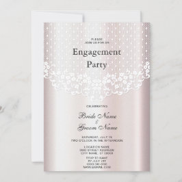 Invitación Elegante Compromiso Floral de encaje blanco