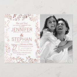 Invitación Elegante Compromiso Floral de Oro Rosa Blanca