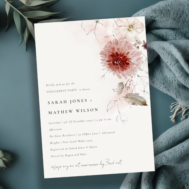 Invitación Elegante Compromiso Floral Dusky Fall Marsala Rubo (Subido por el creador)