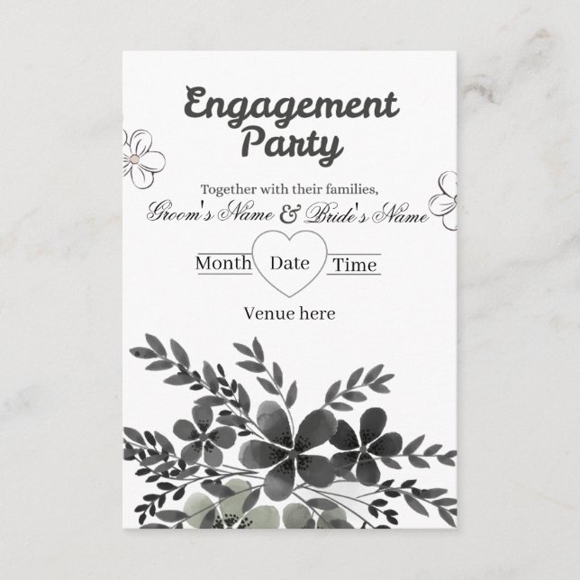 Invitación Elegante Compromiso Monocromo Minimalista  (Anverso)