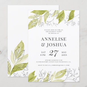 Invitación Elegante compromiso rústico-rústico verde y blanco