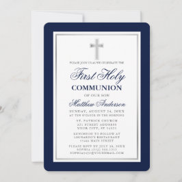Invitación Elegante Comunión Azul y Plata