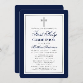 Invitación Elegante Comunión Azul y Plata