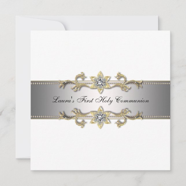 Invitación Elegante Comunión de Chicas blancos y negros (Anverso)