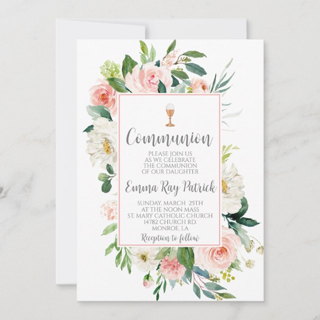 Invitación Elegante Comunión Floral (Anverso)