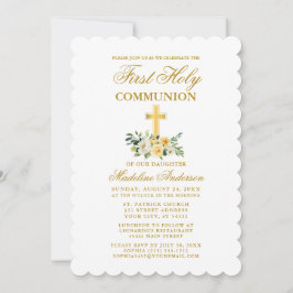 Invitación Elegante Comunión floral blanca amarilla