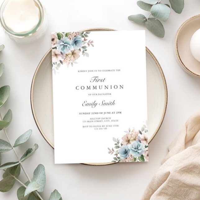 Invitación Elegante Comunión Floral de acuarela (Subido por el creador)