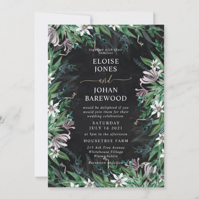 Invitación elegante con borde floral campestre (Anverso)