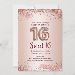 Invitación elegante con brillo de oro rosa para cu