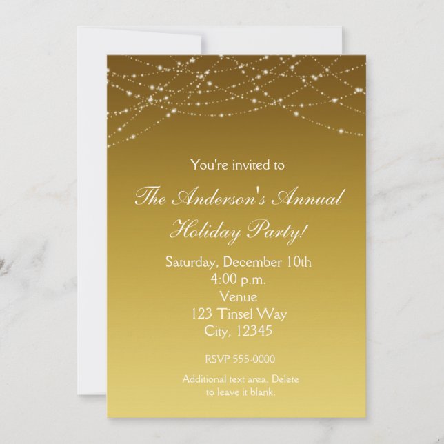 Invitación elegante con brillo dorado para Navidad (Anverso)