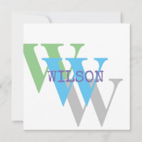 Invitación elegante con nombre en monograma azul g