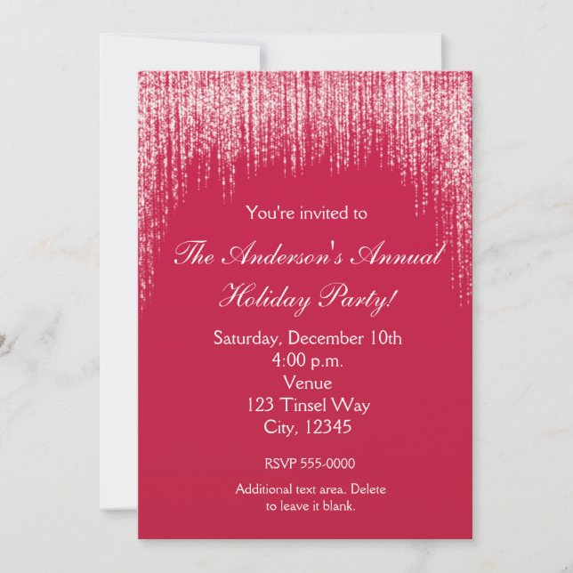 Invitación elegante con purpurina roja para vacaci (Anverso)