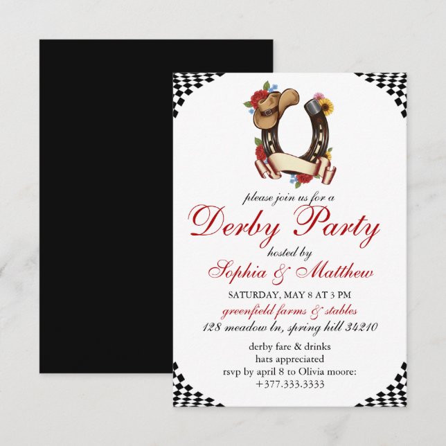 Invitación elegante con tema de carreras de caball (Anverso / Reverso)