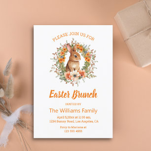Invitación elegante conejito de Pascua naranja floral brunch