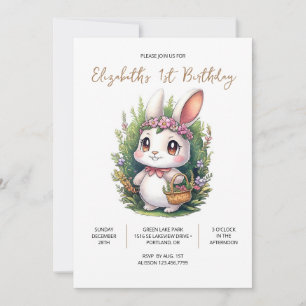 Invitación Elegante conejo 1er cumpleaños digital
