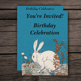 Invitación Elegante Conejo Blanco Vintage Cumpleaños
