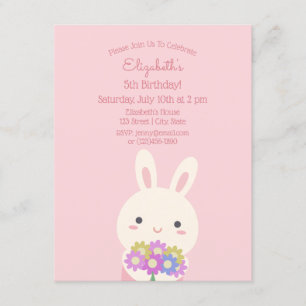 Invitación Elegante conejo rosado y Chica de flores