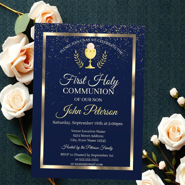 Invitación Elegante Confeti Azul Primera Comunión (Subido por el creador)