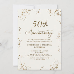 Invitación Elegante Confeti de Oro Aniversario de Bodas 50