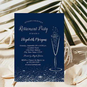 Invitación Elegante confeti de plata Vidrio Azul marino Jubil